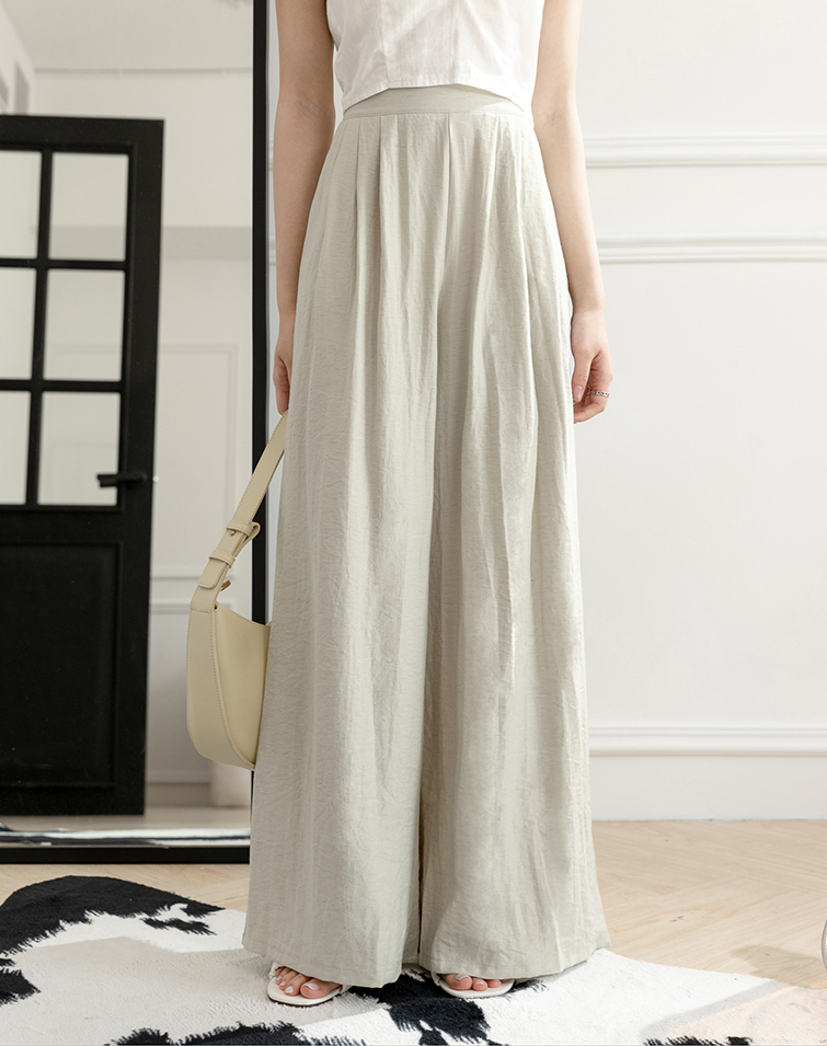 FLOWY ELASTICATED COTTON LINEN PANTS