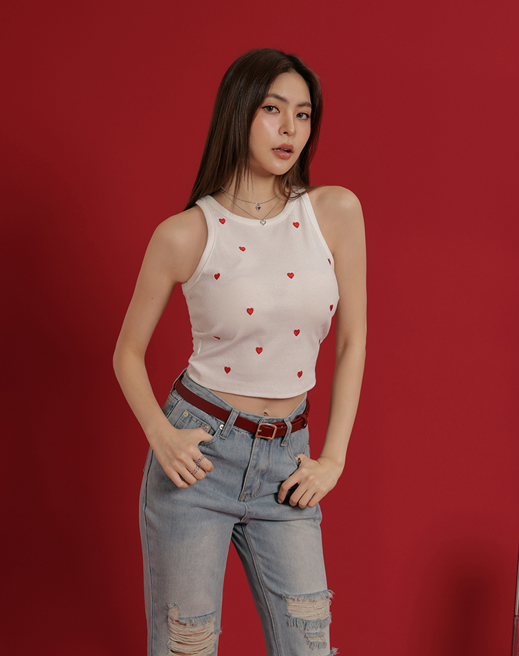 HEARTY EMBROIDERED COLD SHOULDER TANK TOP