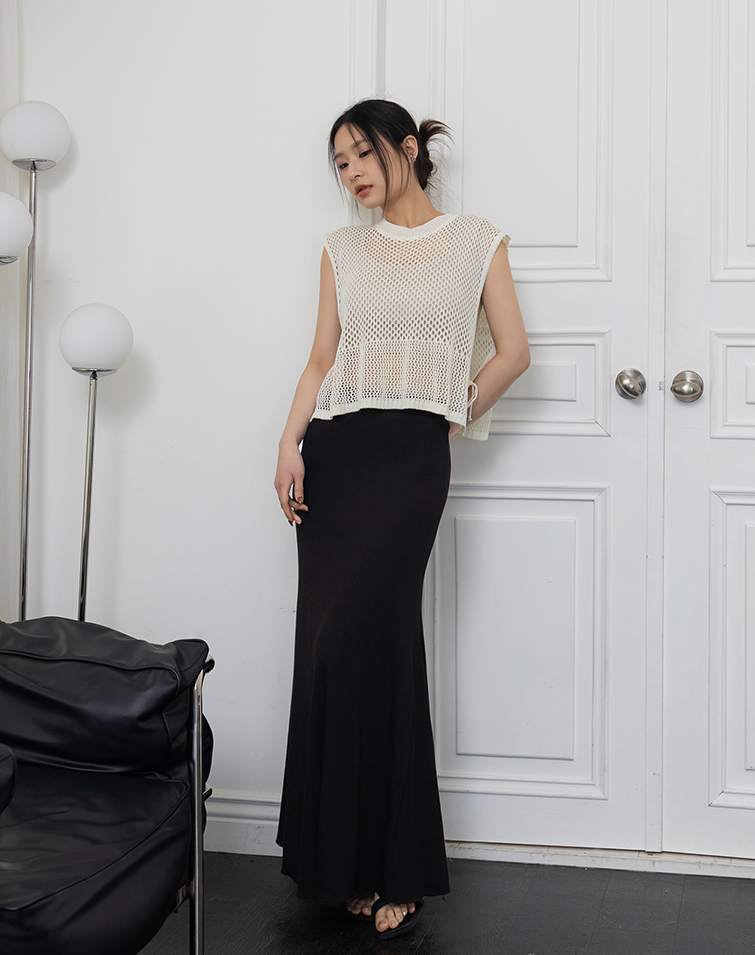 LACE-UP HOLLOW KNIT VEST TOP