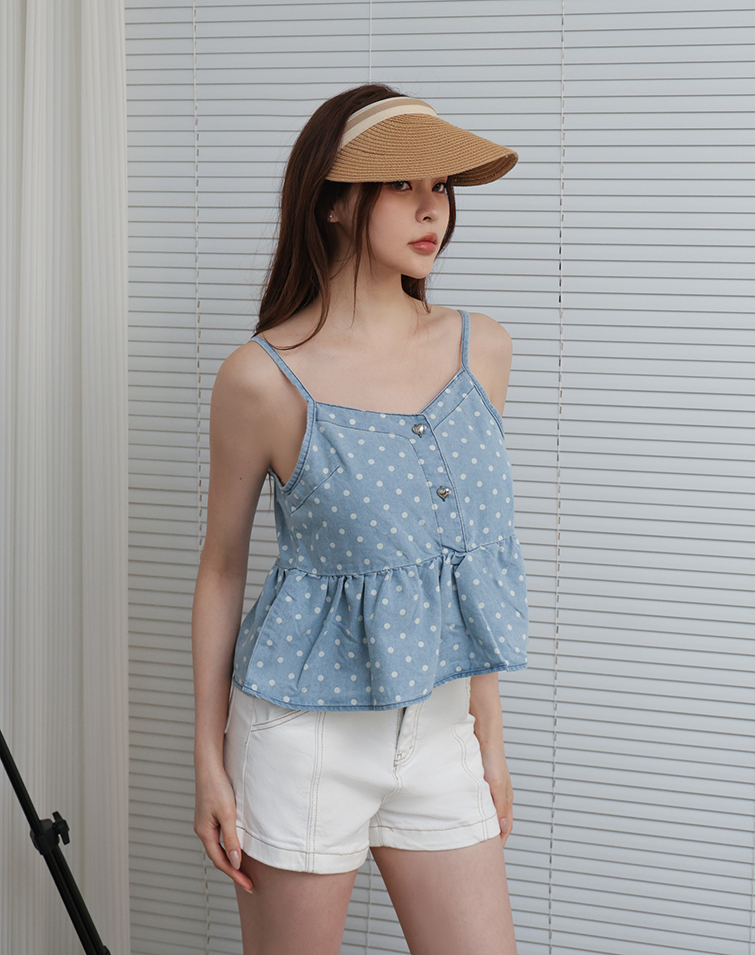 PLAYFUL POLKA DOT STRAP DENIM VEST