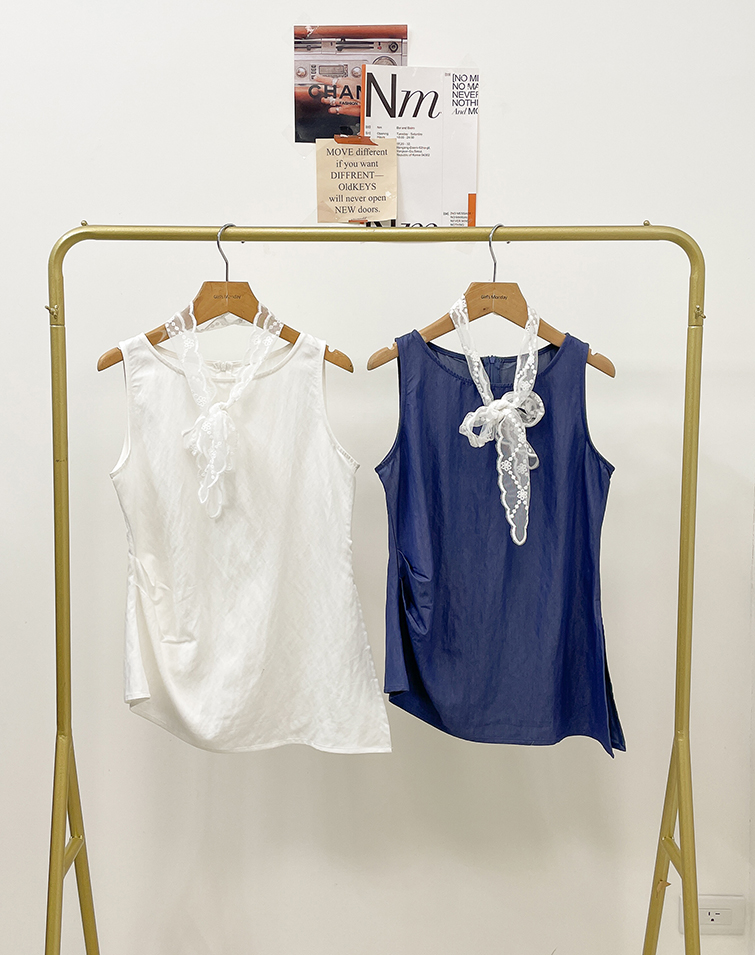 FRENCH LACE BOW COLLAR CREW-NECK VEST