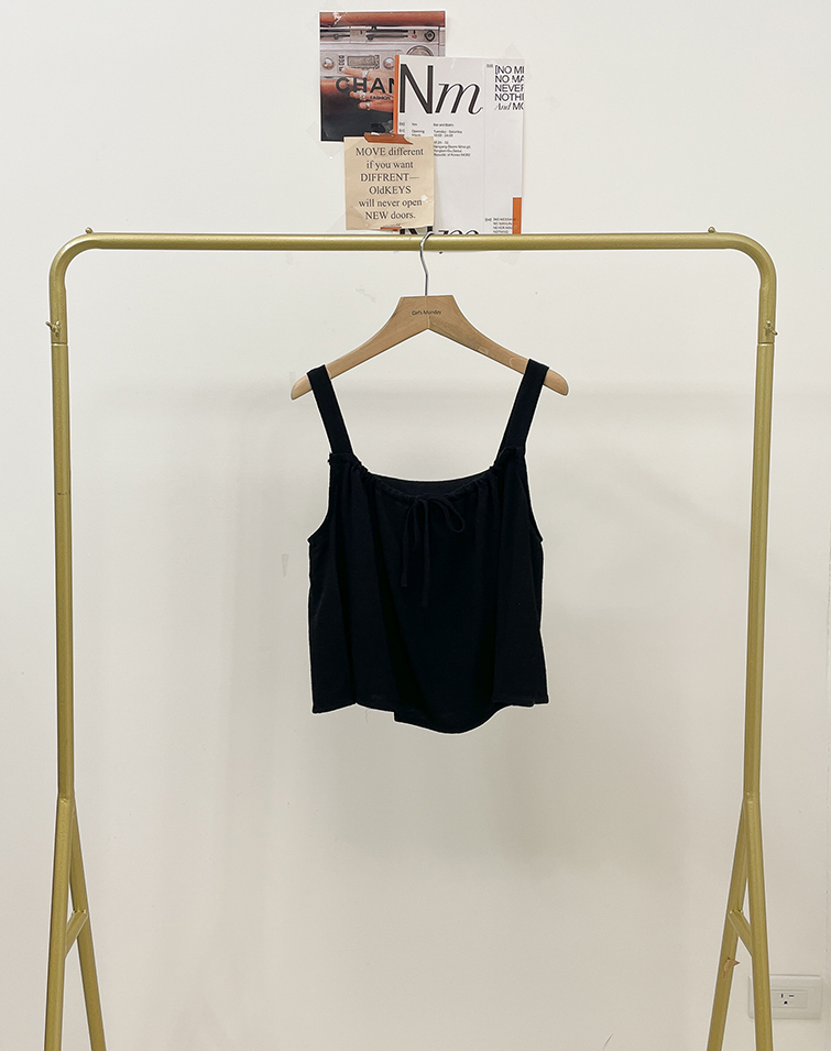 COTTON-LINEN TEXTURE RUCHED FLARED HEM TANK TOP