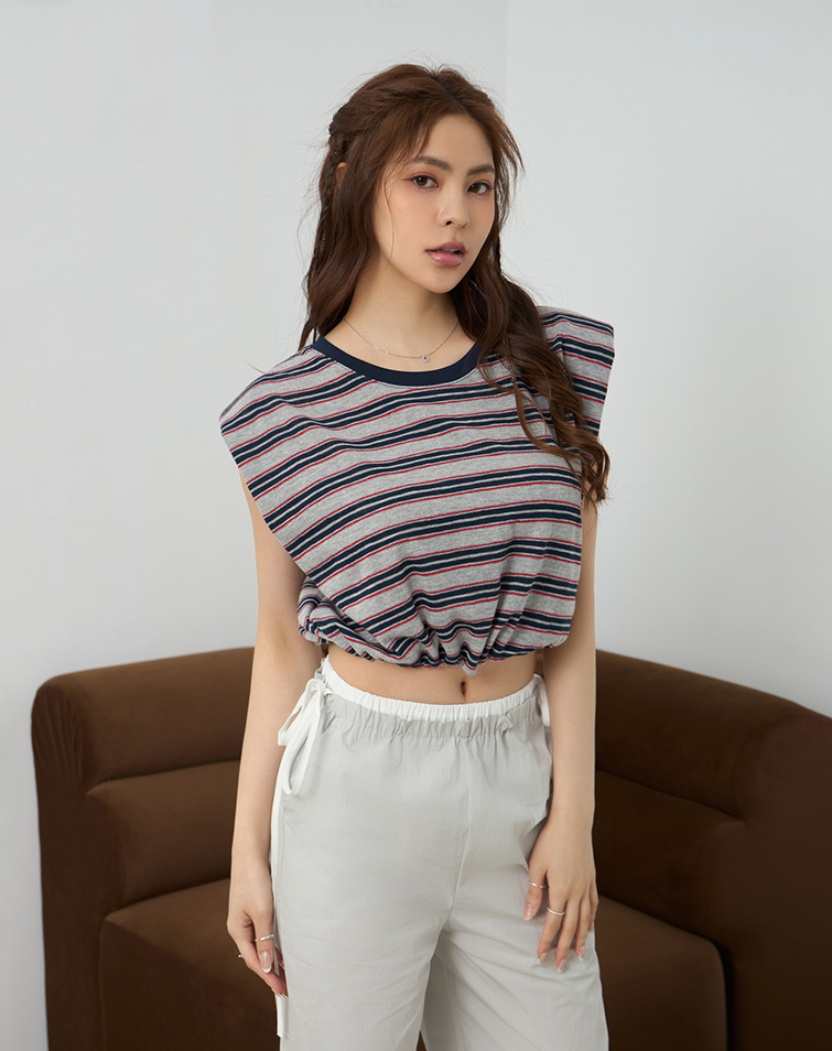 CONTRAST STRIPED WAIST-TIE DESIGN TANK TOP