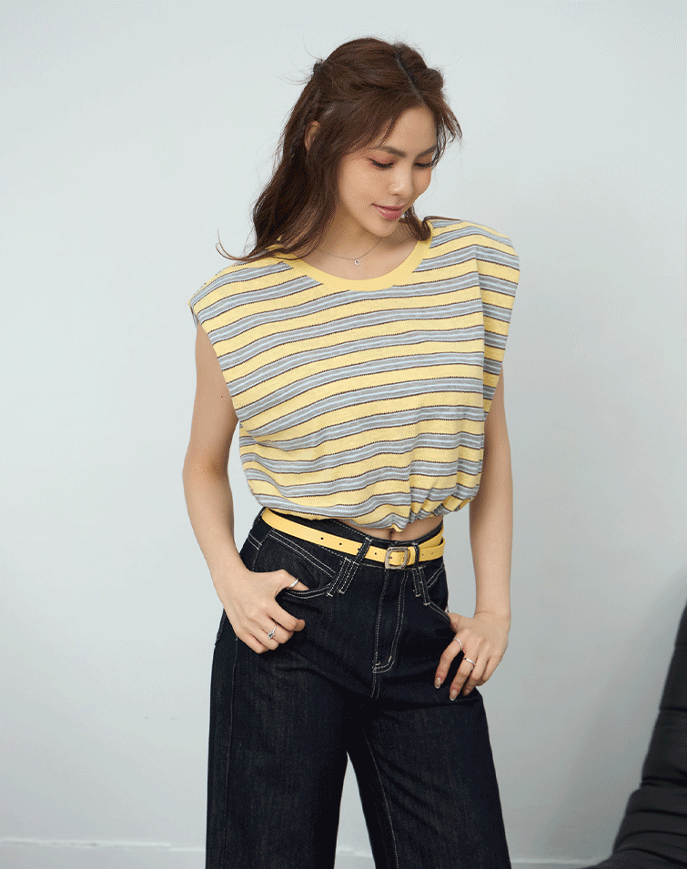 CONTRAST STRIPED WAIST-TIE DESIGN TANK TOP