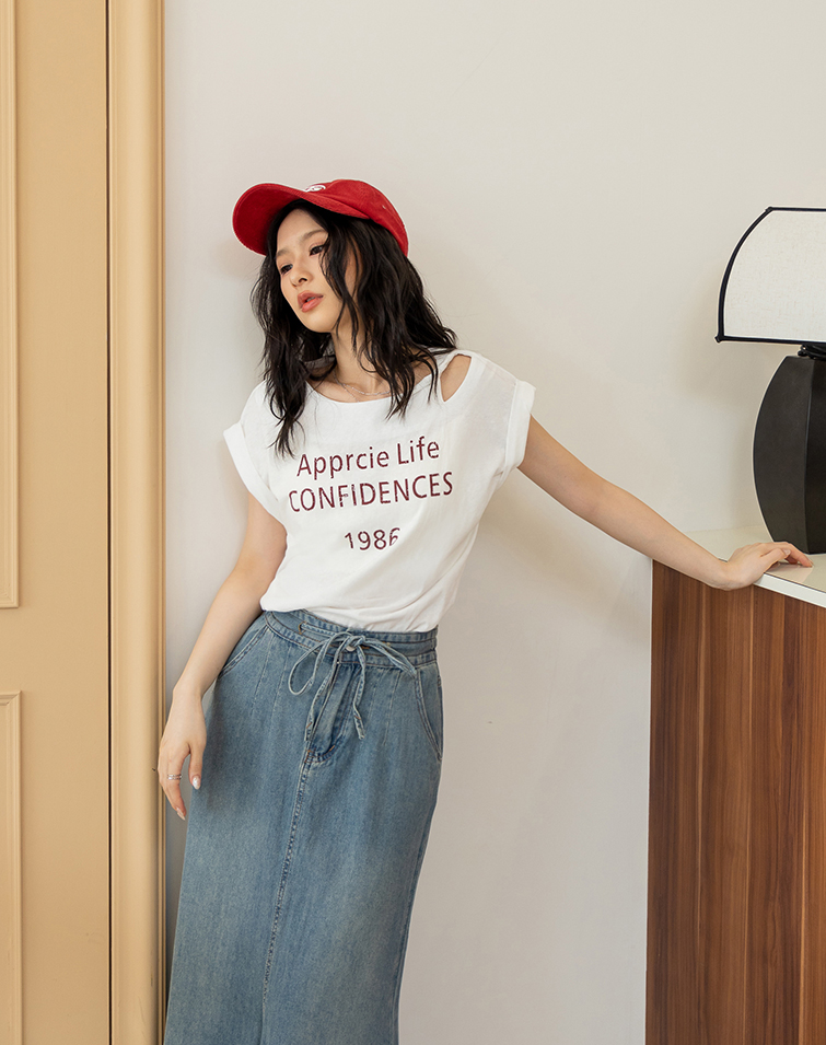 STYLISH HOLLOW-OUT LETTER WAIST-CINCHING TOP