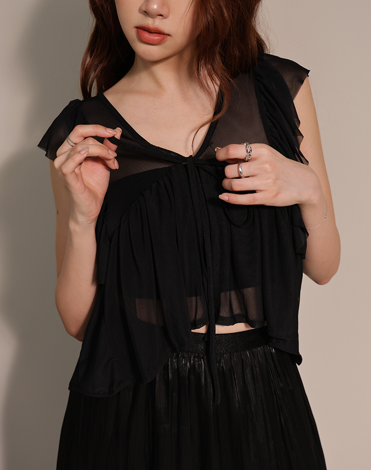 LIGHTWEIGHT TULLE SLEEVE RUFFLE VEST