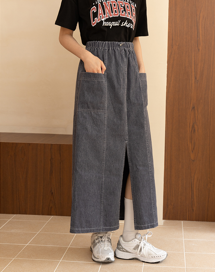 VINTAGE DRAWSTRING WAIST WORKWEAR MAXI SKIRT