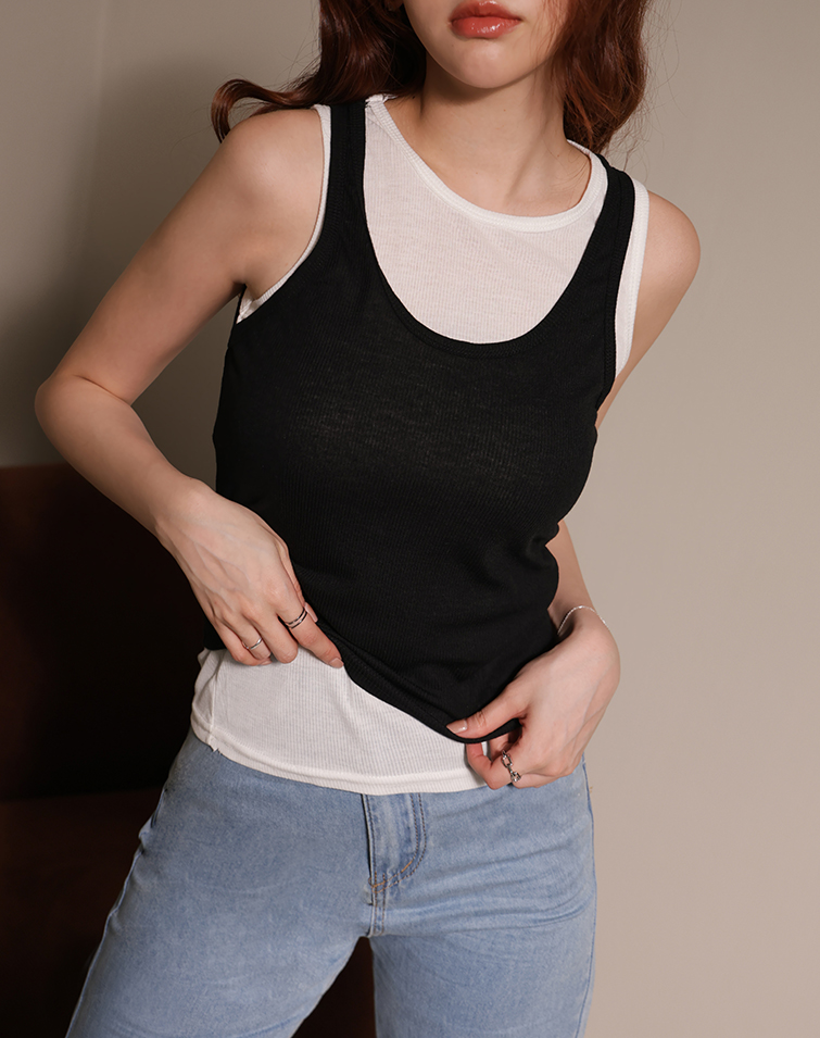 CHIC TWO-PIECE STYLE CONTRAST RIBBED VEST