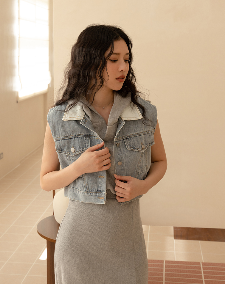STREET STYLE COLORBLOCK COLLARED VEST
