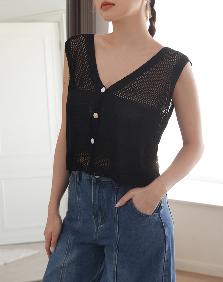 ELEGANT SHEER V-NECK KNIT VEST