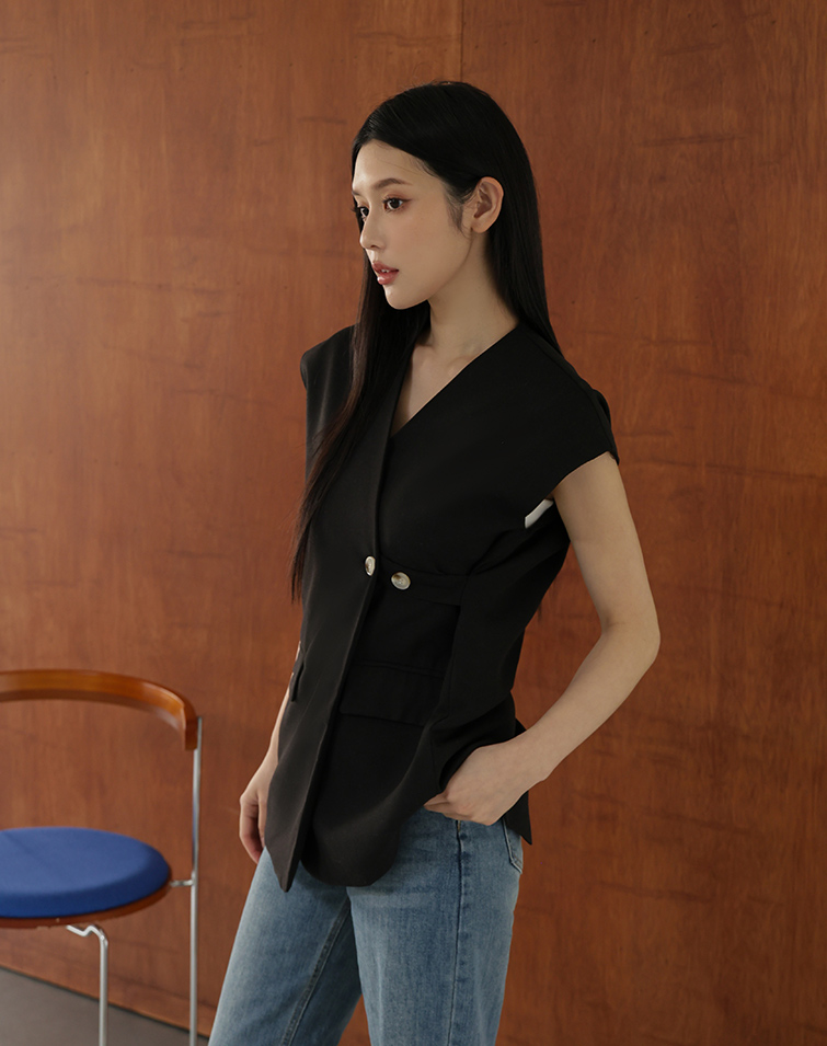 CROSS-WAISTED TAILORED BLAZER VEST