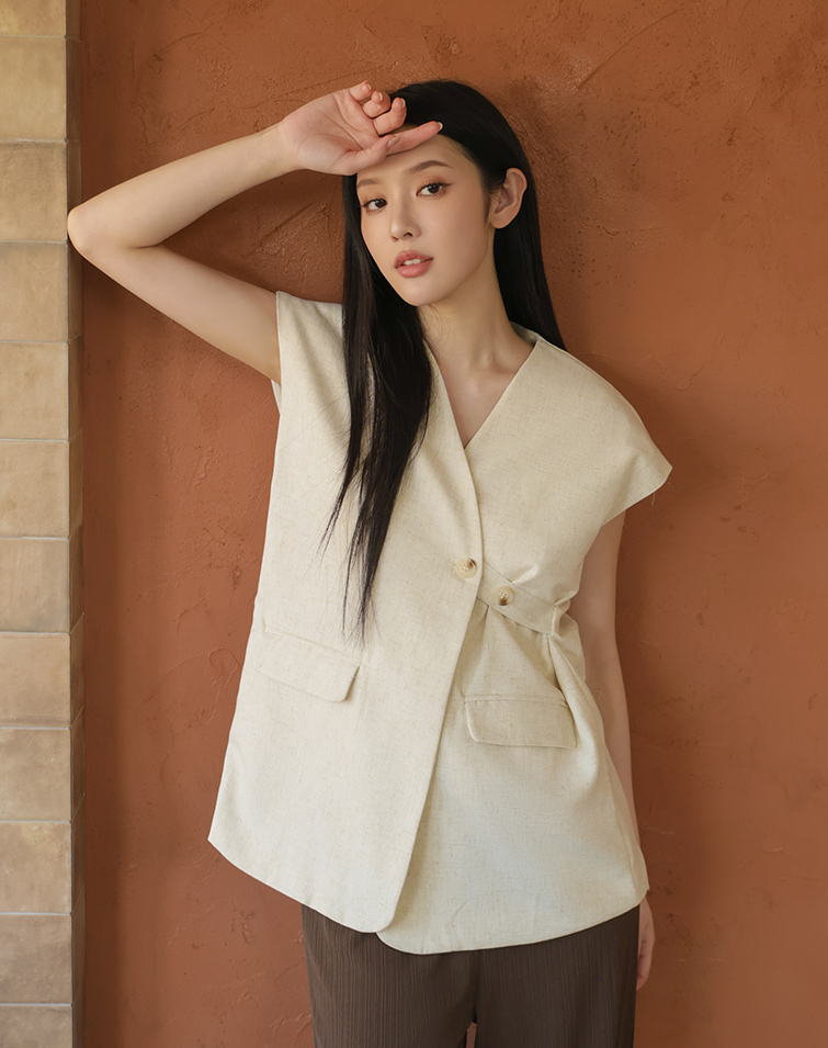 CROSS-WAISTED TAILORED BLAZER VEST