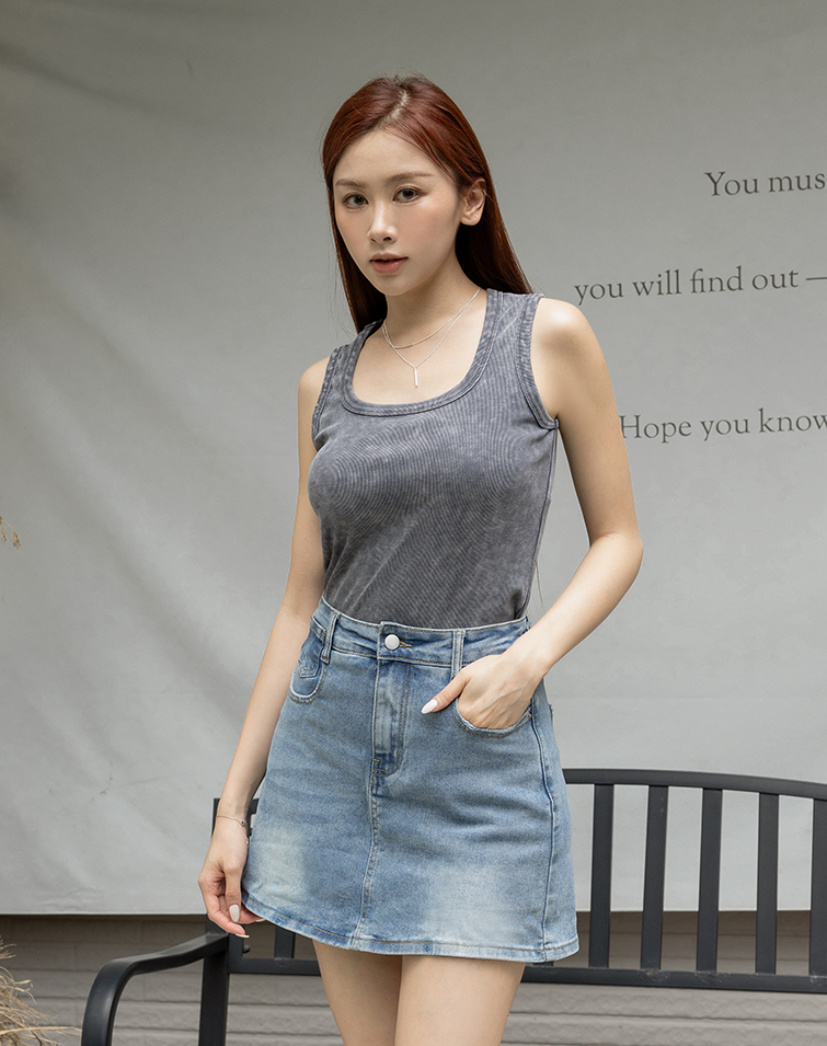 WASHED RIB U-NECK TANK