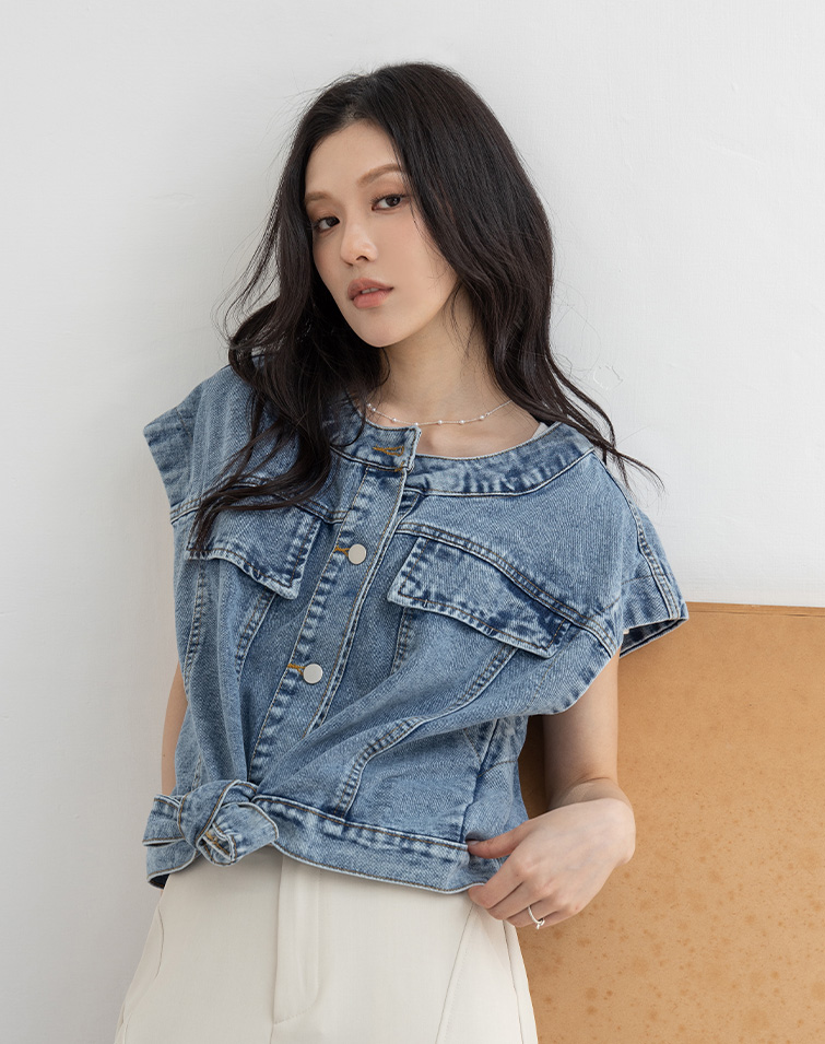 VINTAGE STREET WASHED CROPPED DENIM VEST