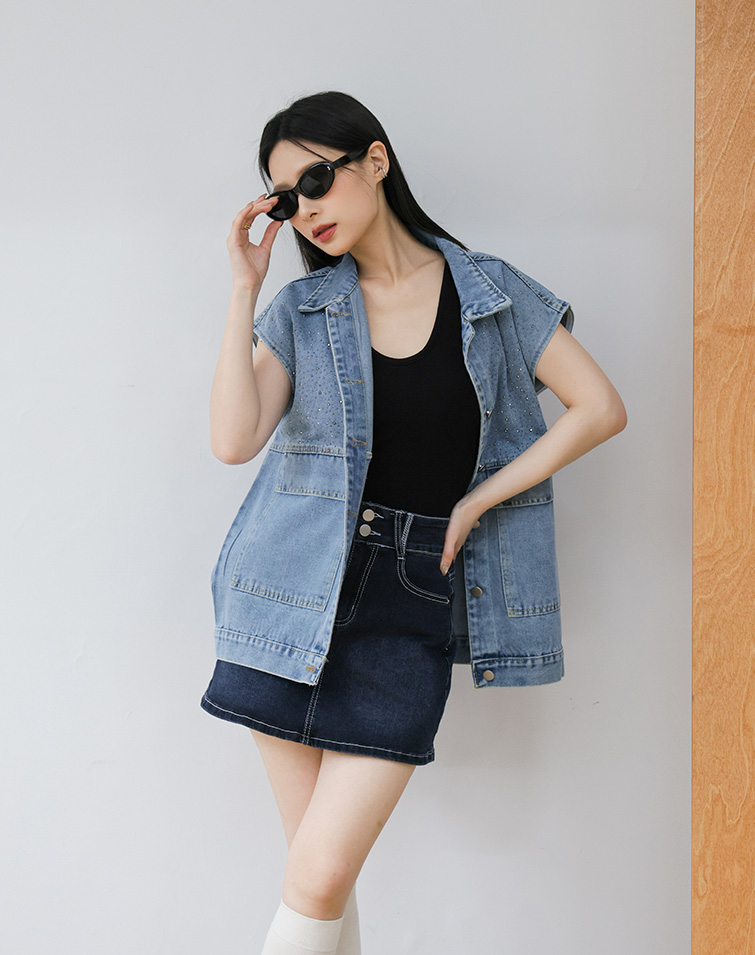 SPARKLE VINTAGE  DENIM VEST