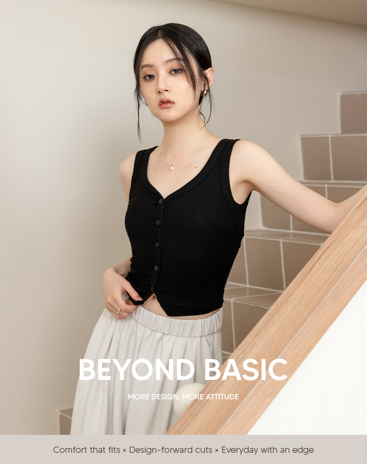 MIT RIBBED  BUTTONED TANK