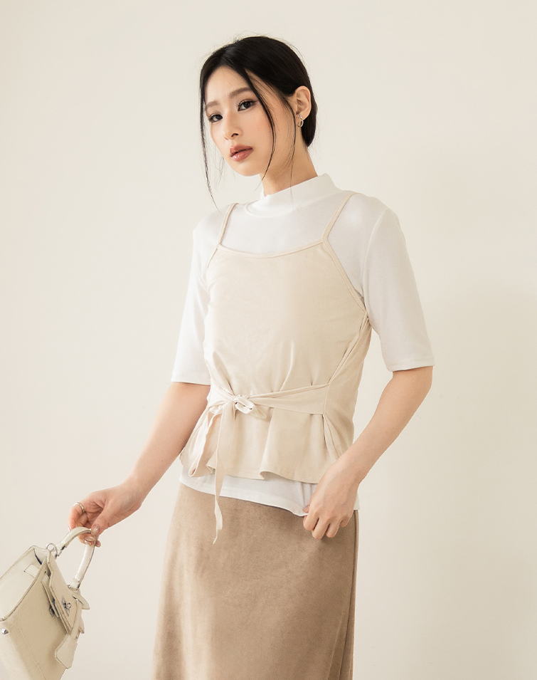 SUEDE TIE-WAIST CAMI TANK