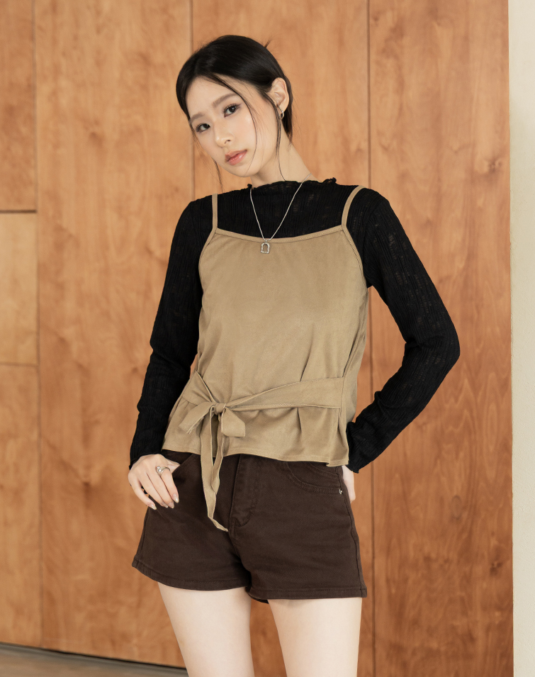 SUEDE TIE-WAIST CAMI TANK