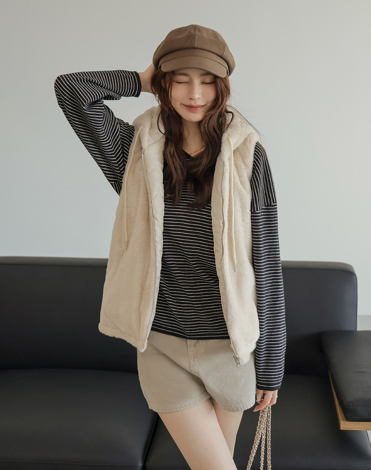 LUXE FAUX RABBIT FUR HOODED VEST