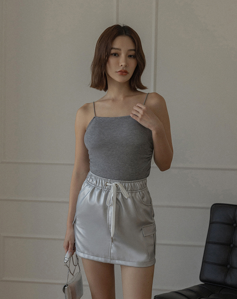 SLIM STRAPS SIDE CREASE KNIT PADDED CAMISOLE