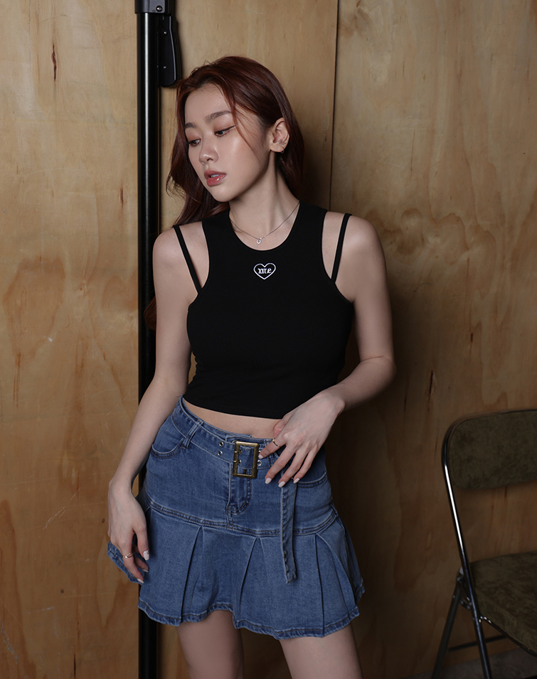 DOUBLE STRAP HEART EMBROIDERY BRA TOP