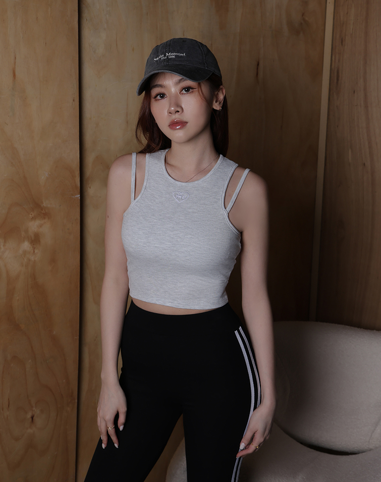 DOUBLE STRAP HEART EMBROIDERY BRA TOP