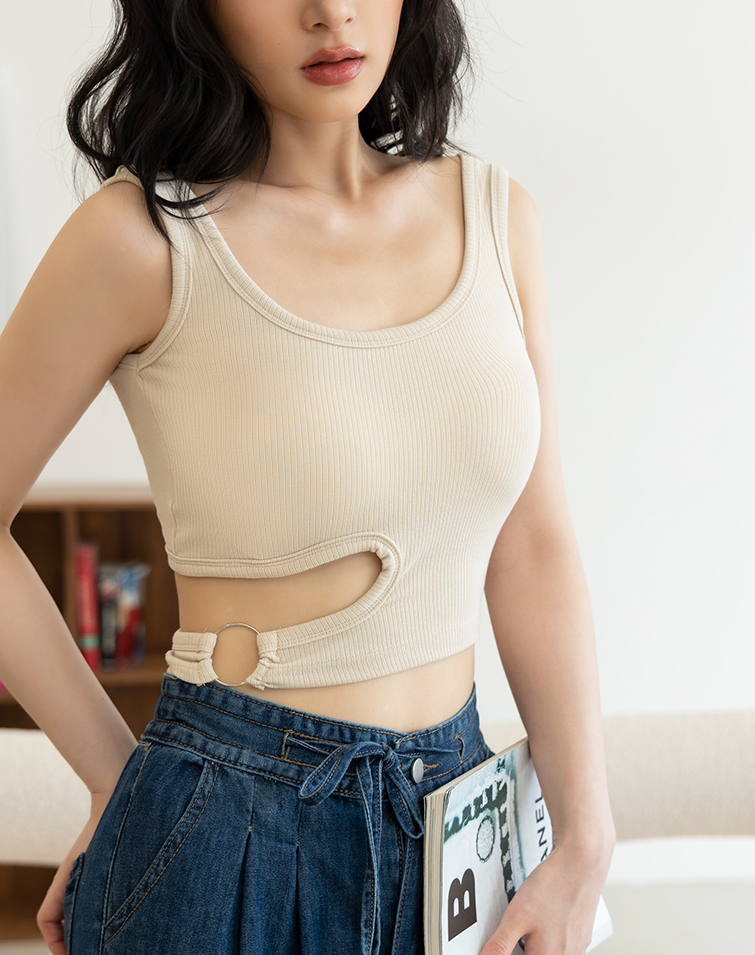 INTELLECTUAL SOLID COLOR RIBBED BRA TOP