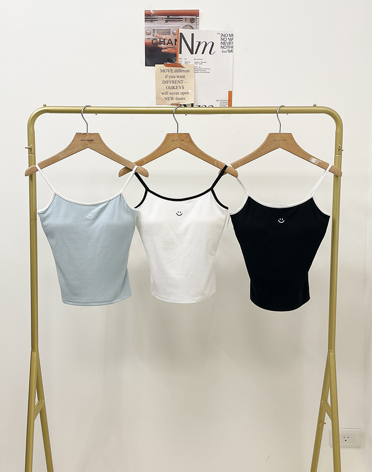 SMILEY FACE TRIMMED THIN STRAP BRA TOP