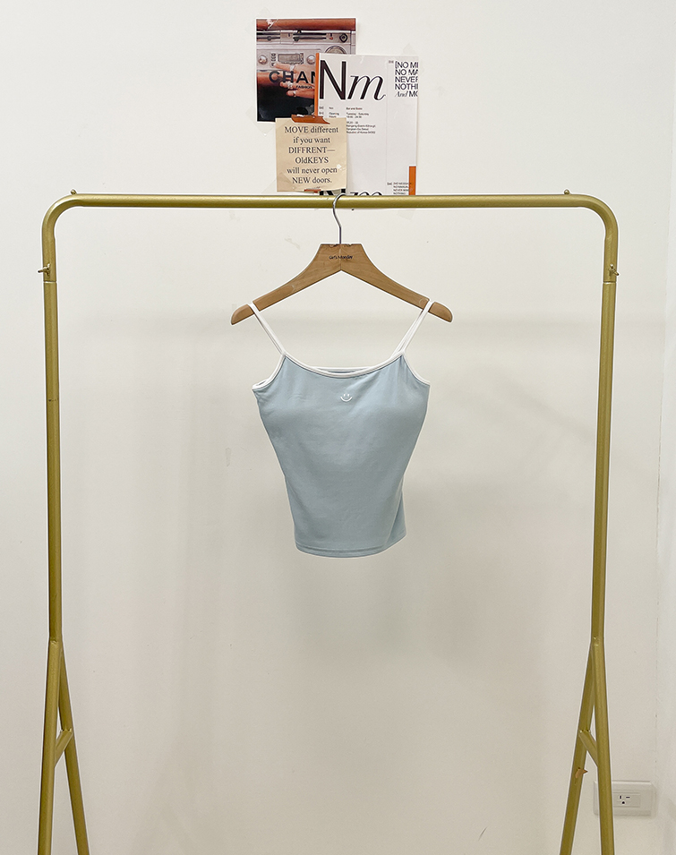 SMILEY FACE TRIMMED THIN STRAP BRA TOP