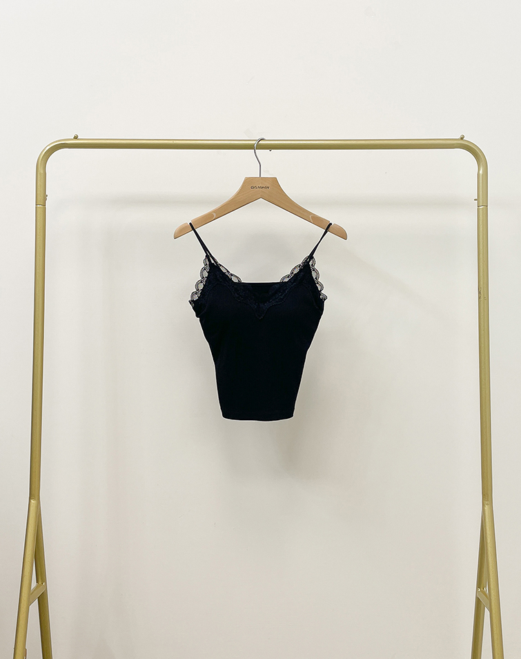 FRENCH LACE EDGE THIN STRAP BRA TOP