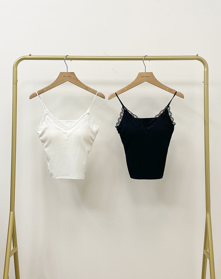 FRENCH LACE EDGE THIN STRAP BRA TOP