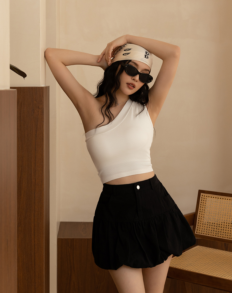 BASIC SOLID ASYMMETRICAL BRA TOP
