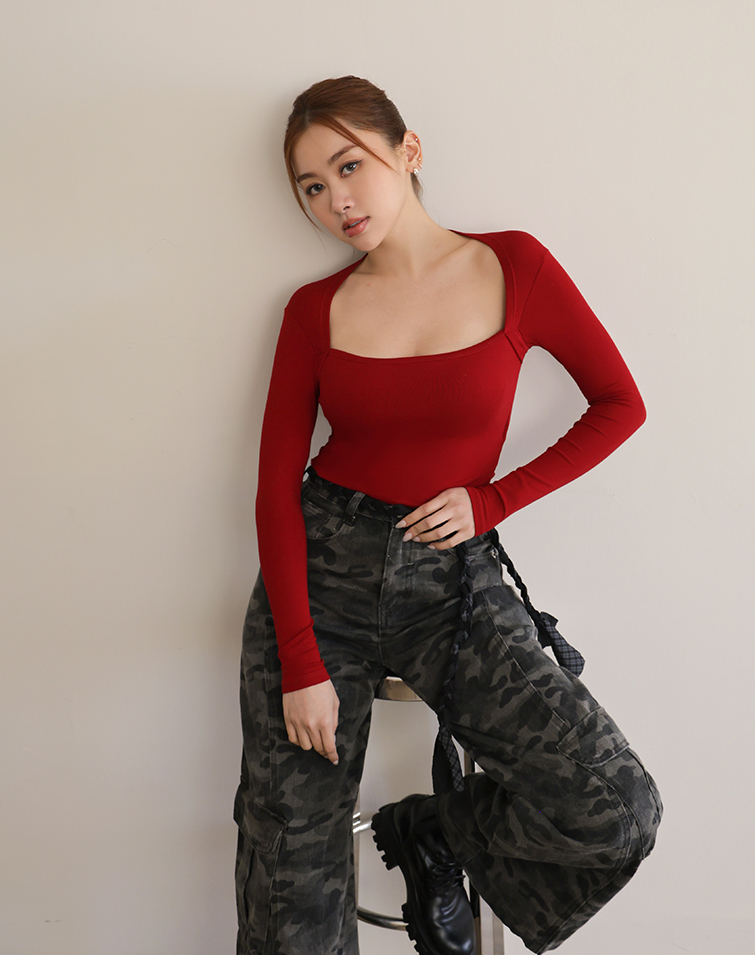 ELEGANT SQUARE NECK BRA TOP LONG SLEEVE SHIRT