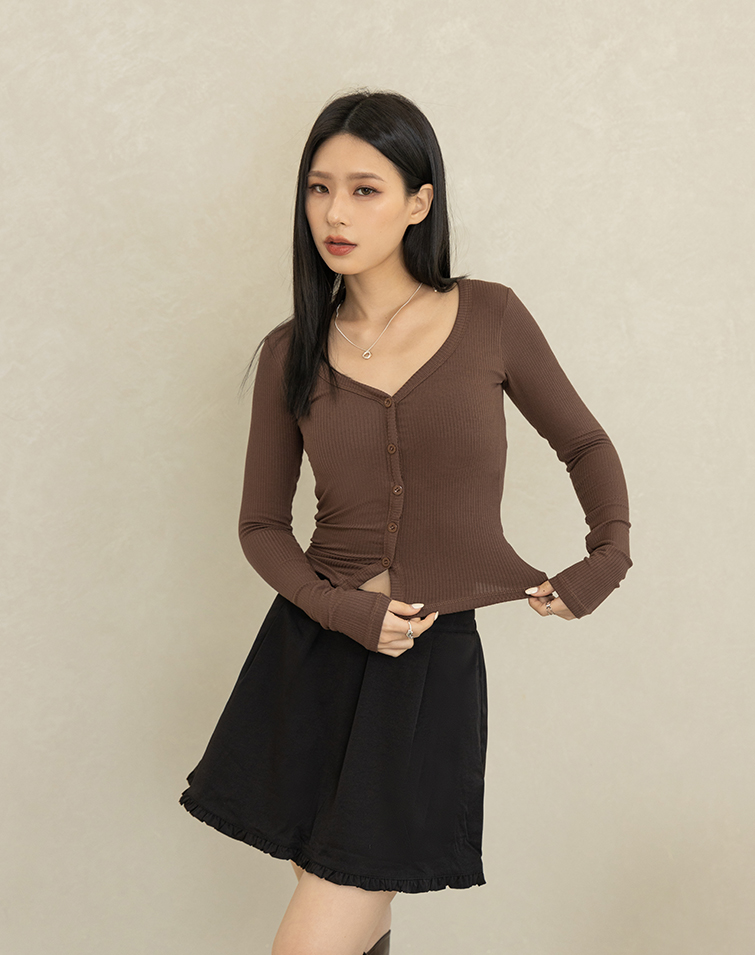 V-NECK RIBBED KNIT BRA TOP