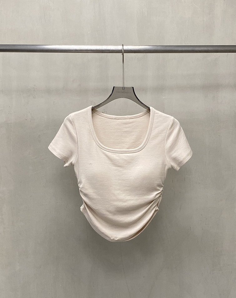 RUCHED SIDE SHORT-SLEEVE BRA TOP