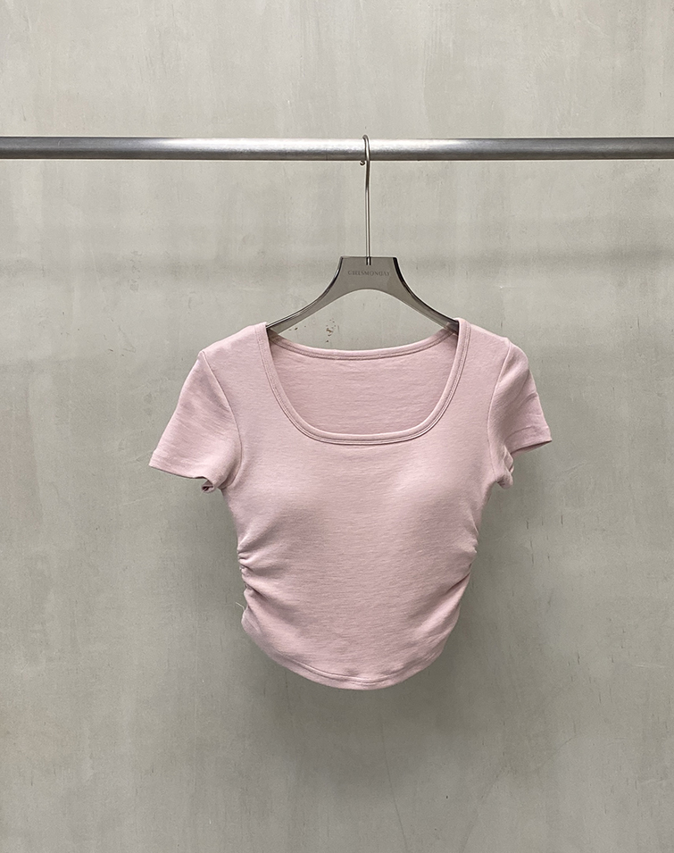 RUCHED SIDE SHORT-SLEEVE BRA TOP
