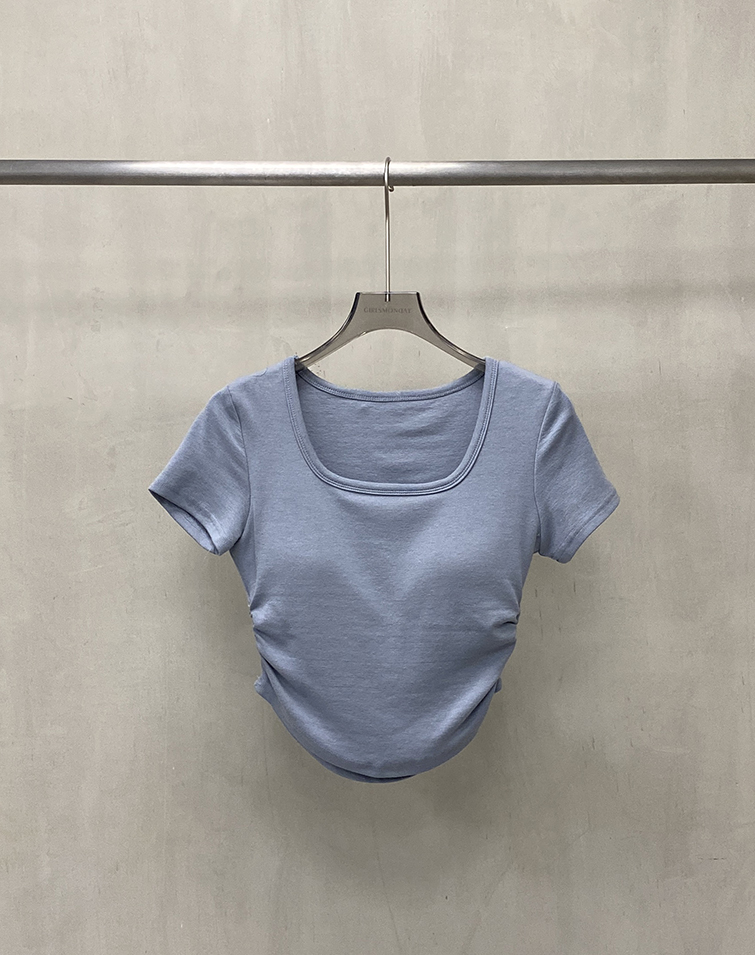 RUCHED SIDE SHORT-SLEEVE BRA TOP