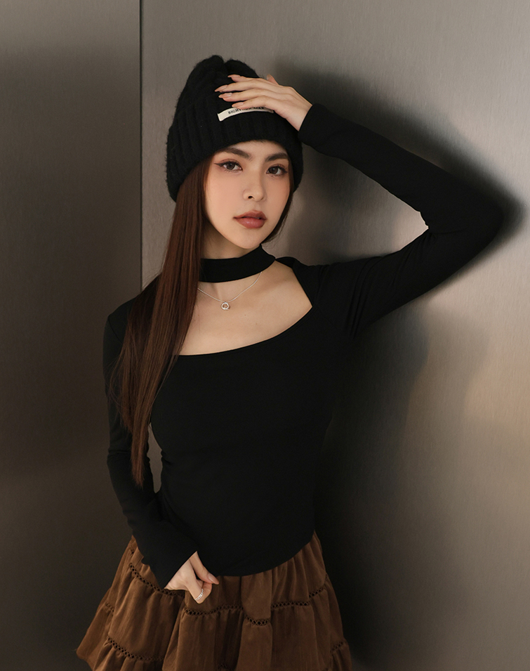 SQUARE NECK CUT-OUT HALTER BRA TOP