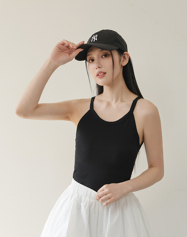 STRETCH RIBBED CUT-SHOULDER BRA TOP