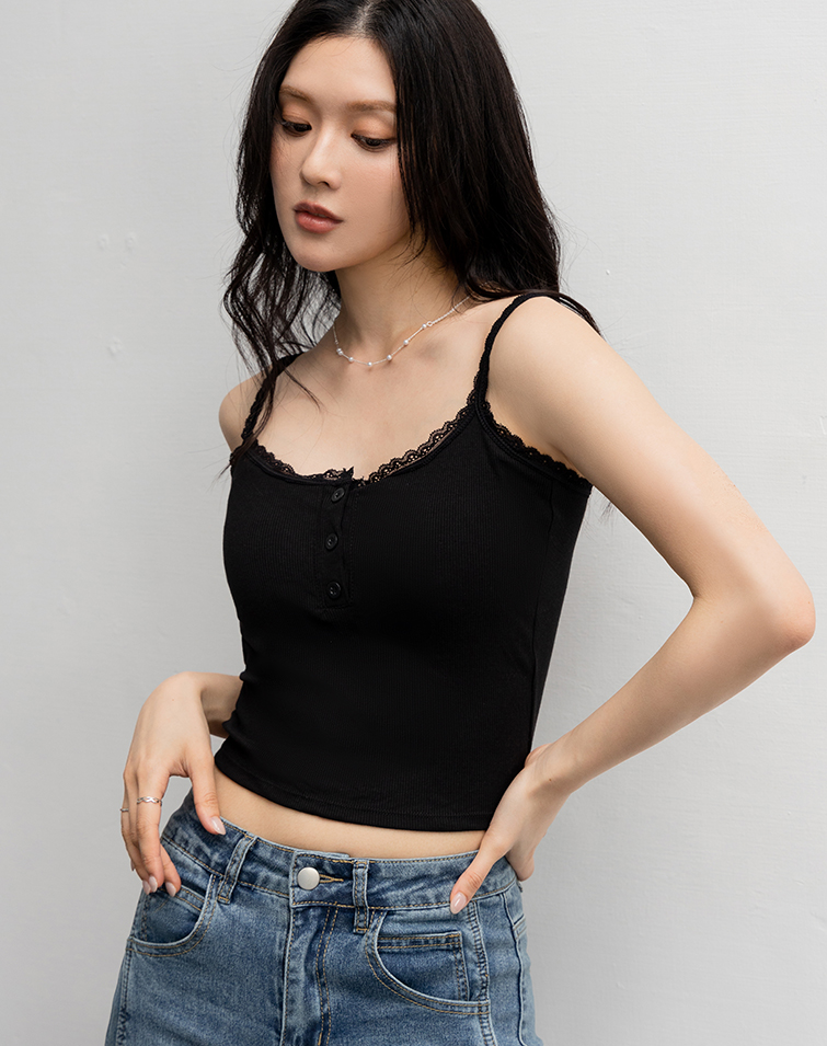LACE STRAP RIBBED BRA TOP