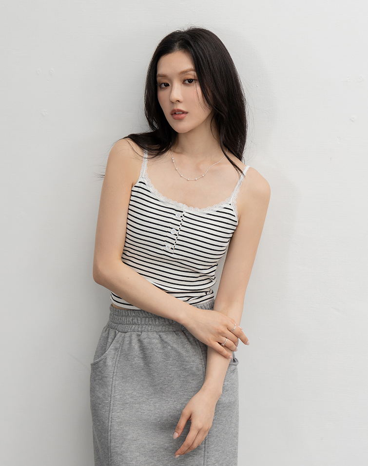 LACE STRAP RIBBED BRA TOP