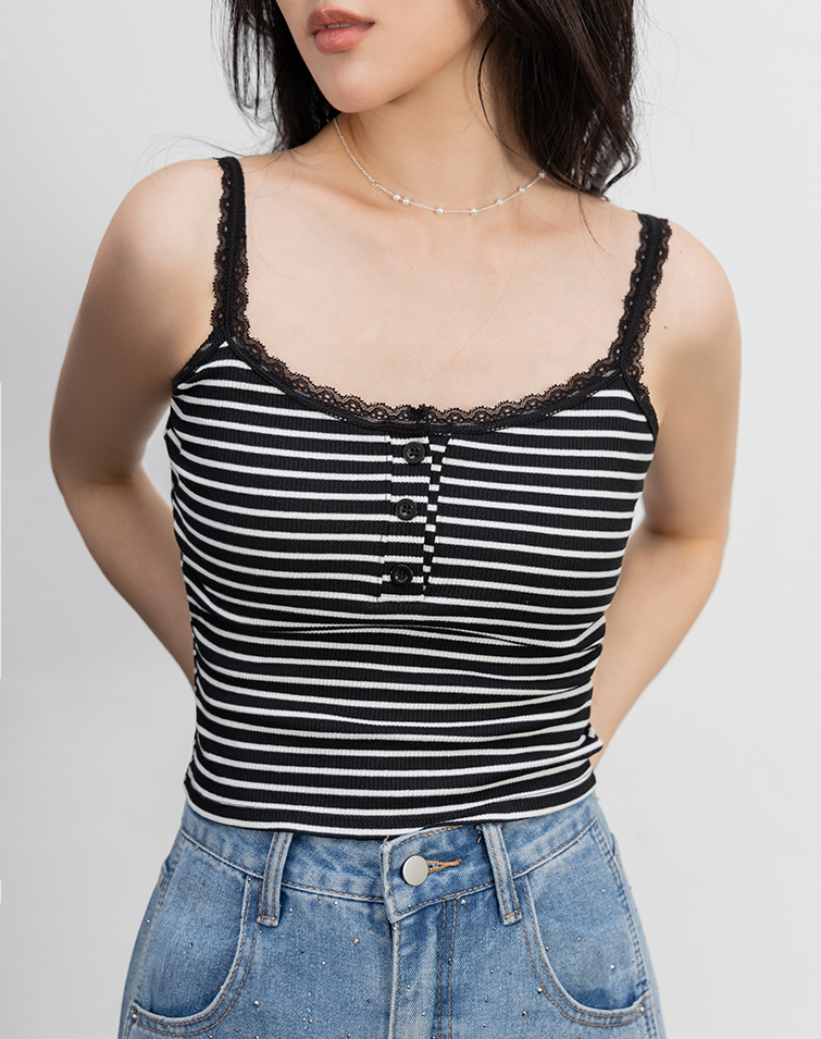 LACE STRAP RIBBED BRA TOP