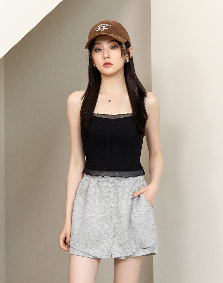 SHEER MESH SPLICED BRA TOP
