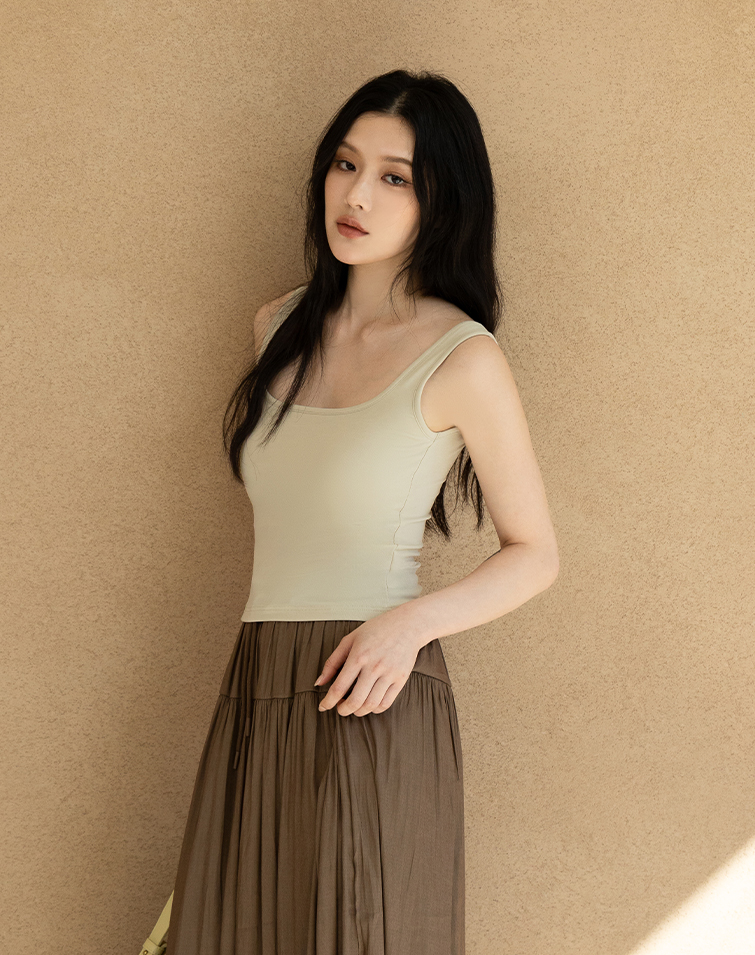 CLOUD RIBBED U-NECK BRA TOP
