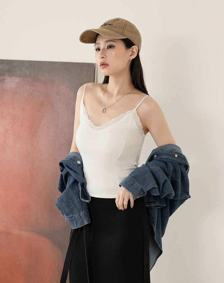 CLOUD RIBBED LACE BRA TOP
