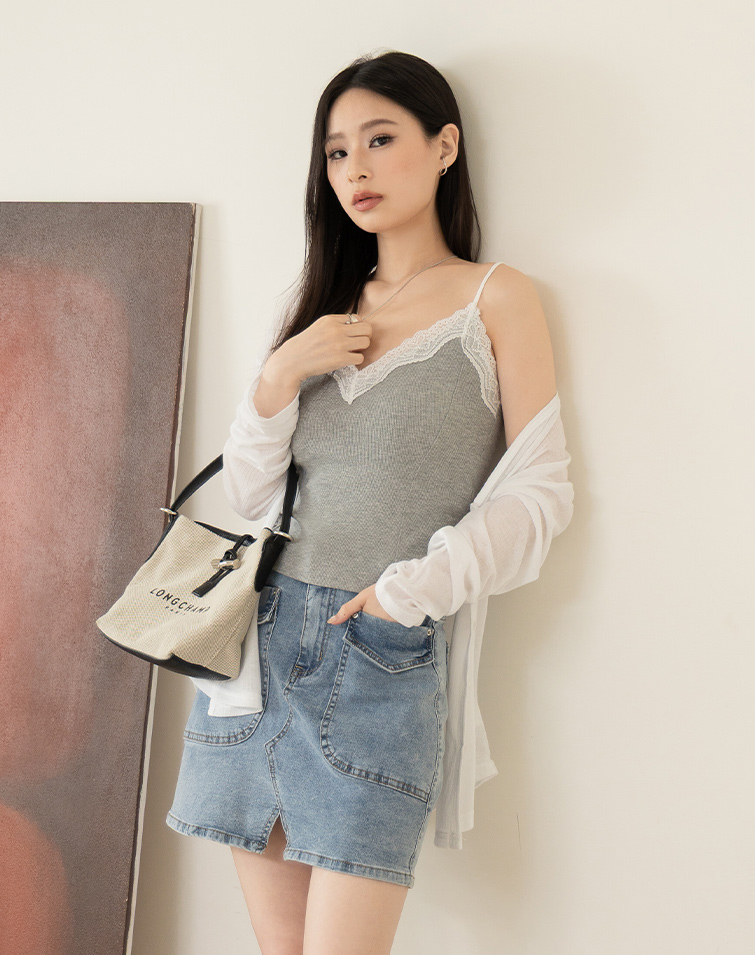 CLOUD RIBBED LACE BRA TOP