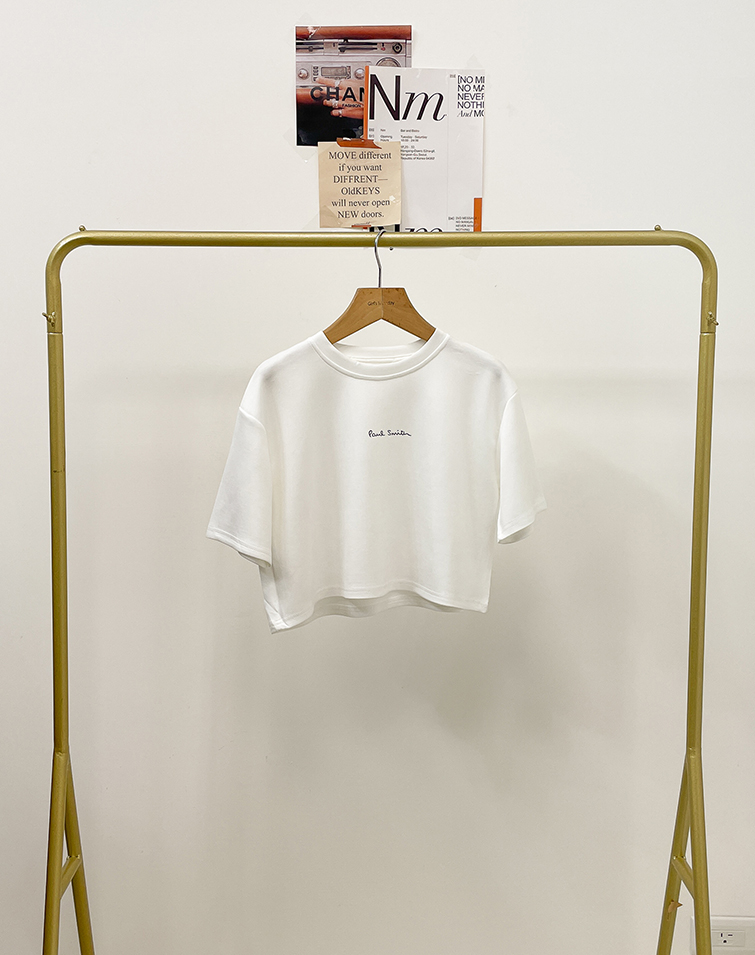 MINIMALIST LETTER COLOR-BLOCK STRETCH T-SHIRT