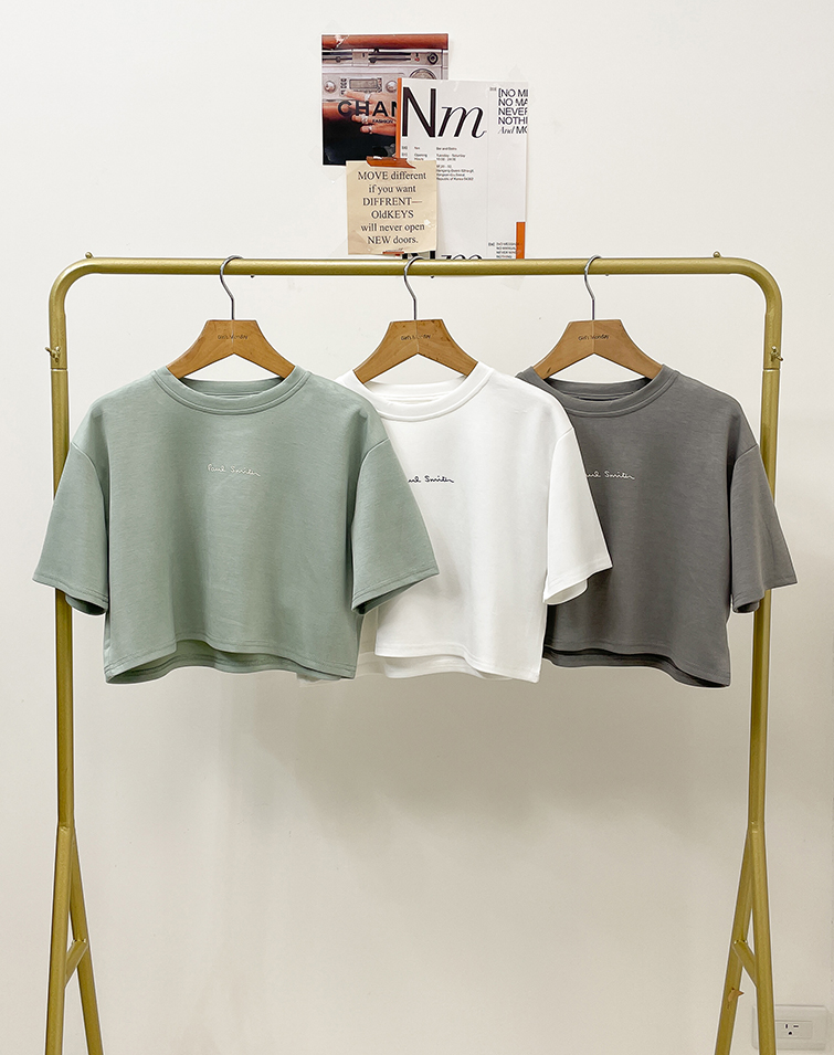 MINIMALIST LETTER COLOR-BLOCK STRETCH T-SHIRT