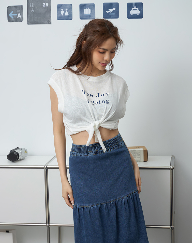 COLOR-BLOCKED ENGLISH LETTERS LACE T-SHIRT