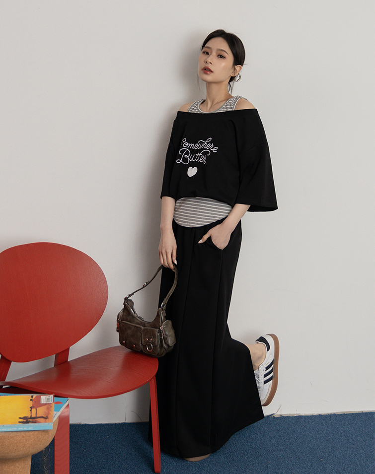 LETTER EMBROIDERY LAYERED-LOOK AIRY COTTON SET